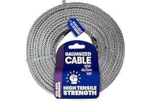 BEN-MOR Galvanized Steel Cable – 3/16 in x 150 FT 7X19 Core Flexible Cable Wire for Fencing, Clothesline, Deck Railing, Pulley, Winch Loop Rope with 840 LBS Working Load Limit for Home and Industrial Use