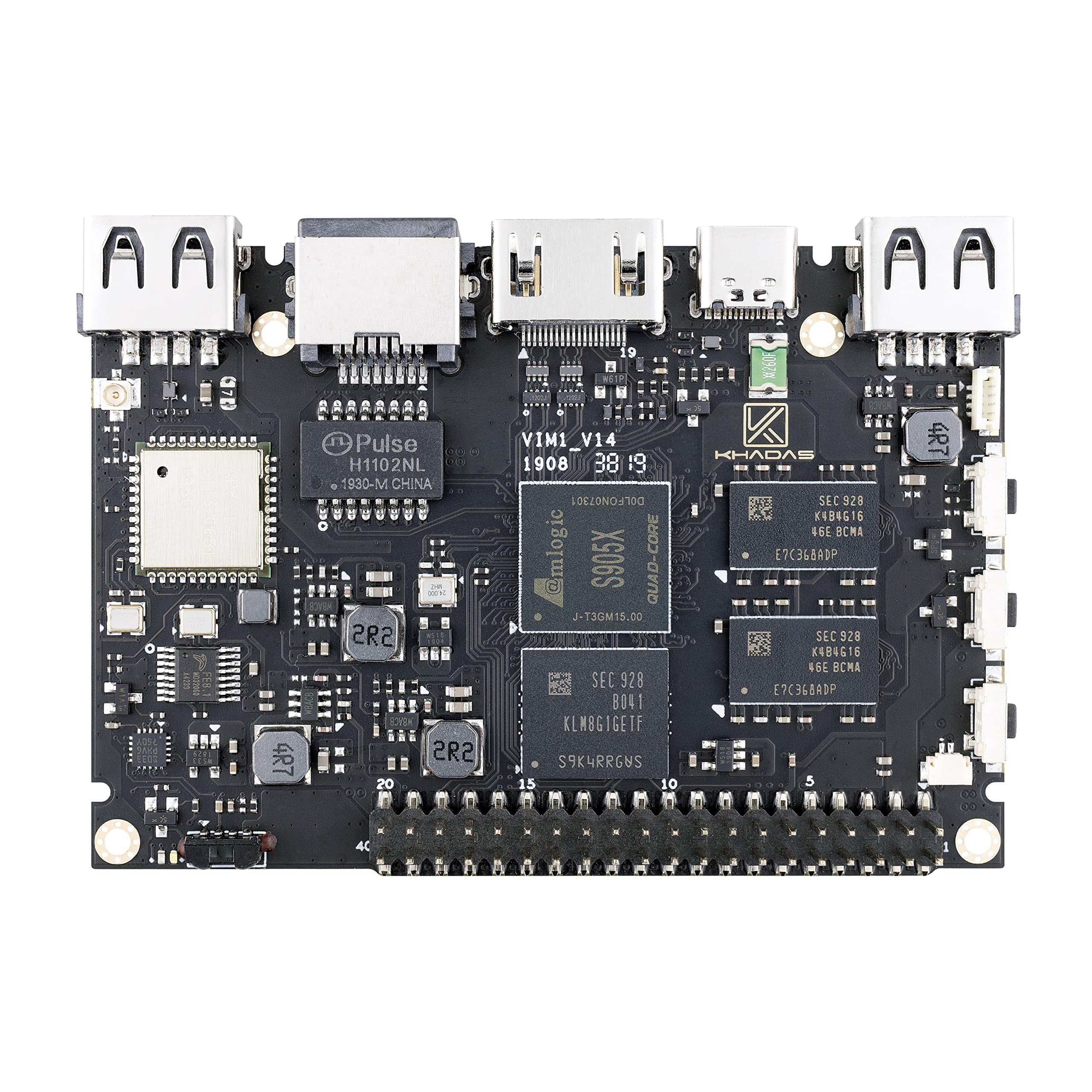 khadas VIM1 Basic Amlogic S905X Single Board Computer,Mali-450 GPU,Flexible Connectivity(USB Type-C for power, USB 2.0 OTG support,Multi-OS,Built-in Memory/Wifi,Tiny Form Factor(DDR3 2+8GB)…