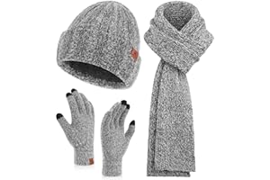 FZ FANTASTIC ZONE Womens Winter Warm Knit Beanie Hat Touchscreen Gloves Long Neck Scarf Set with Fleece Lined Skull Caps Gifts for Women