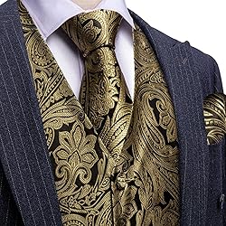 Barry.Wang Brown Vest Men Paisley Silk Jacquard