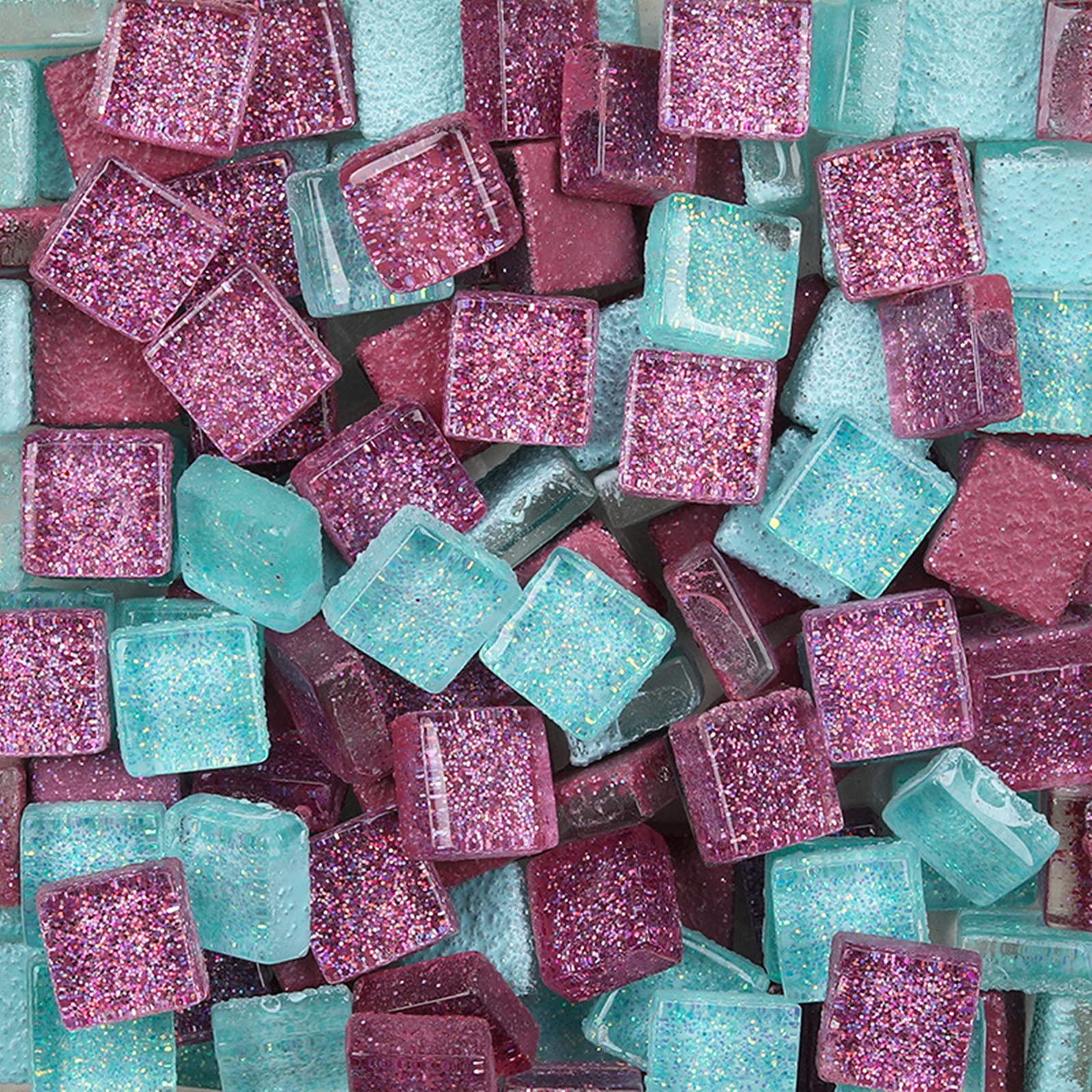 Mixed Color Glass Mosaic Tiles Square Glitter Crystal Mosaic Stones Glass Pieces for Art Craft Decoration 200g,1x1cm(Bright)