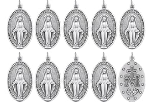 Saint Paul Street Evangelization 10 Pack Large Latin Miraculous Medal 1.75" - Traditional Catholic Gift For Men - Silver-Plated Made In Italy