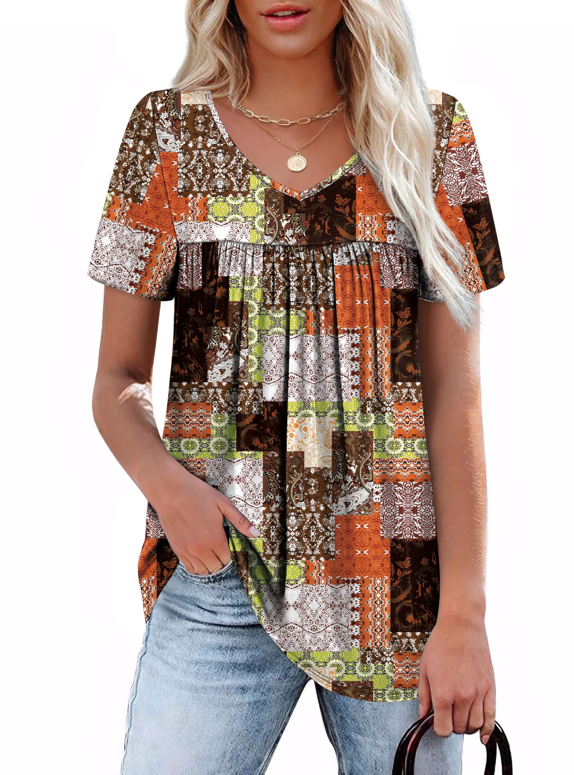 Ladies Tops and Blouses V Neck Tshirts Pleated