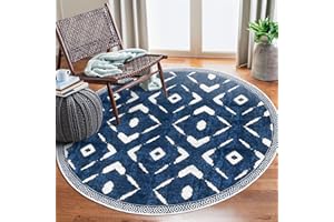 KILOCOCO Round Area Rug 5ft Rugs for Living Room Bedroom Rug Machine Washable Non Slip Printed Boho Rug Low-Pile Soft Circle Rug for Kitchen Dining Geometric Moroccan Carpet, Blue