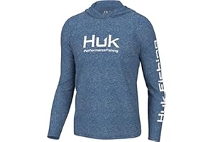 HUK mens Pursuit Heather Hoodie, Sun Protecting Fishing Shirt With Hood