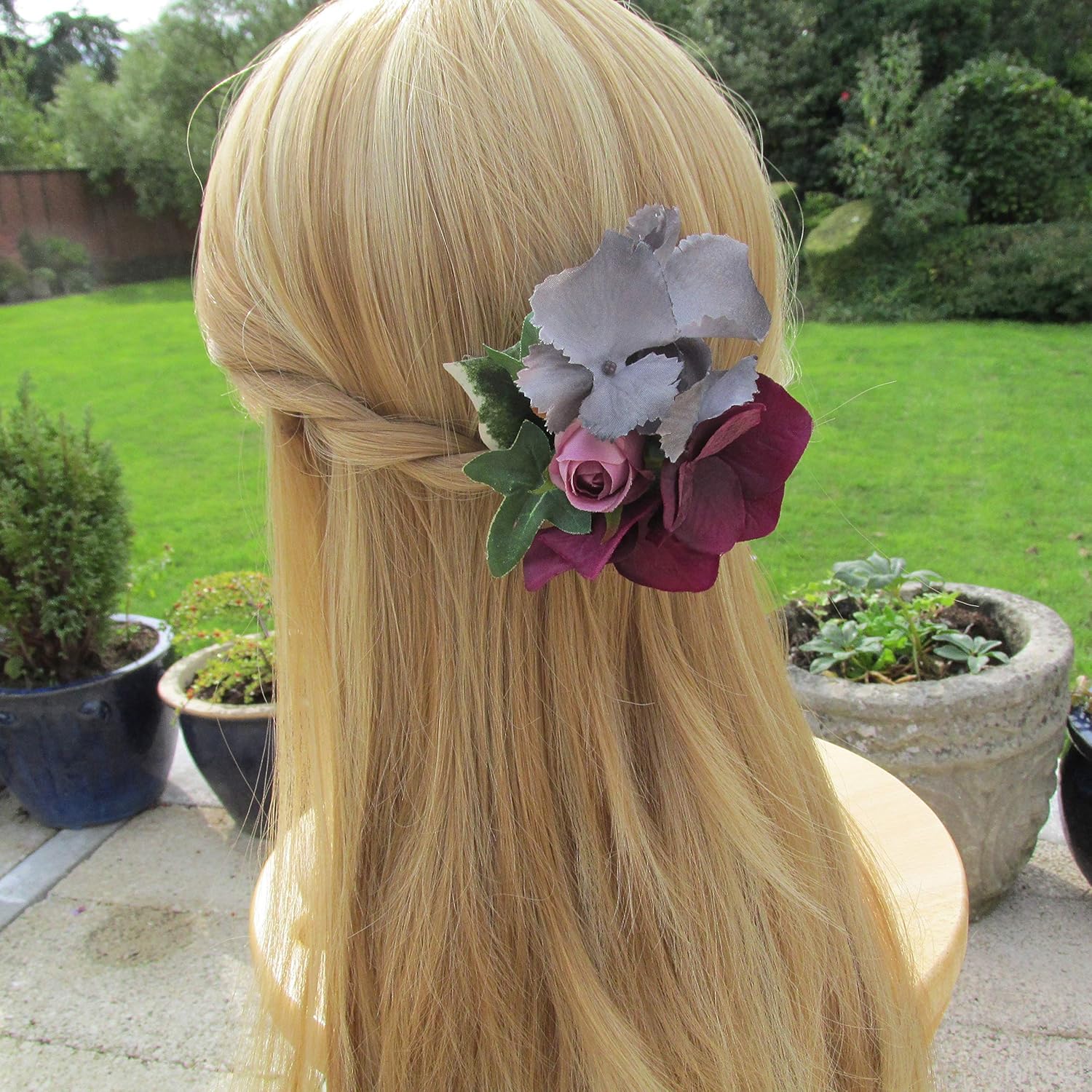 Fascinator Deep Burgundy And Grey Floral Fascinator Hair Flowers