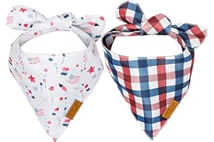 Remy+Roo Large 4th of July Dog Bandanas - 2 Pack Liberty Set | Premium Durable Adjustable Polyester Fabric | Patented Shape Dog Bandanas | Summer Dog Bandana | American Flag Dog Bandana