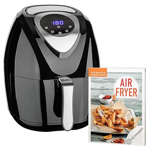 CUISINIER DELUXE- XL Premium Heißluftfritteuse schwarz mit Digitaldisplay und 7 Programmen | 3,2l Fassungsvermögen | ohne Öl 