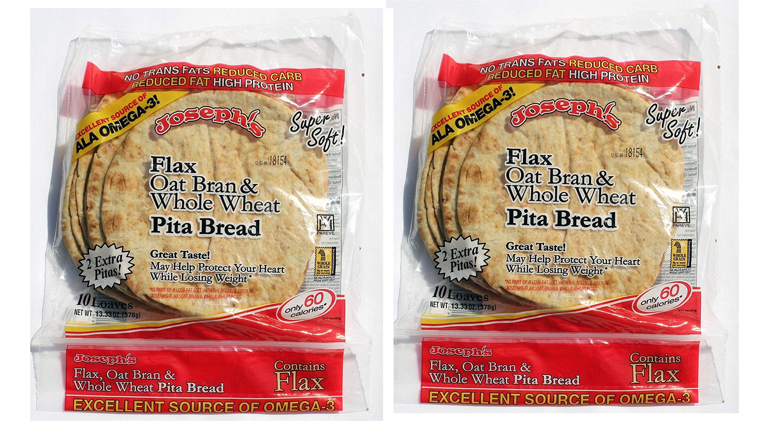 Josephs Flax Oat Bran and Whole Wheat Pita Bread, 8 oz. (Pack of 2