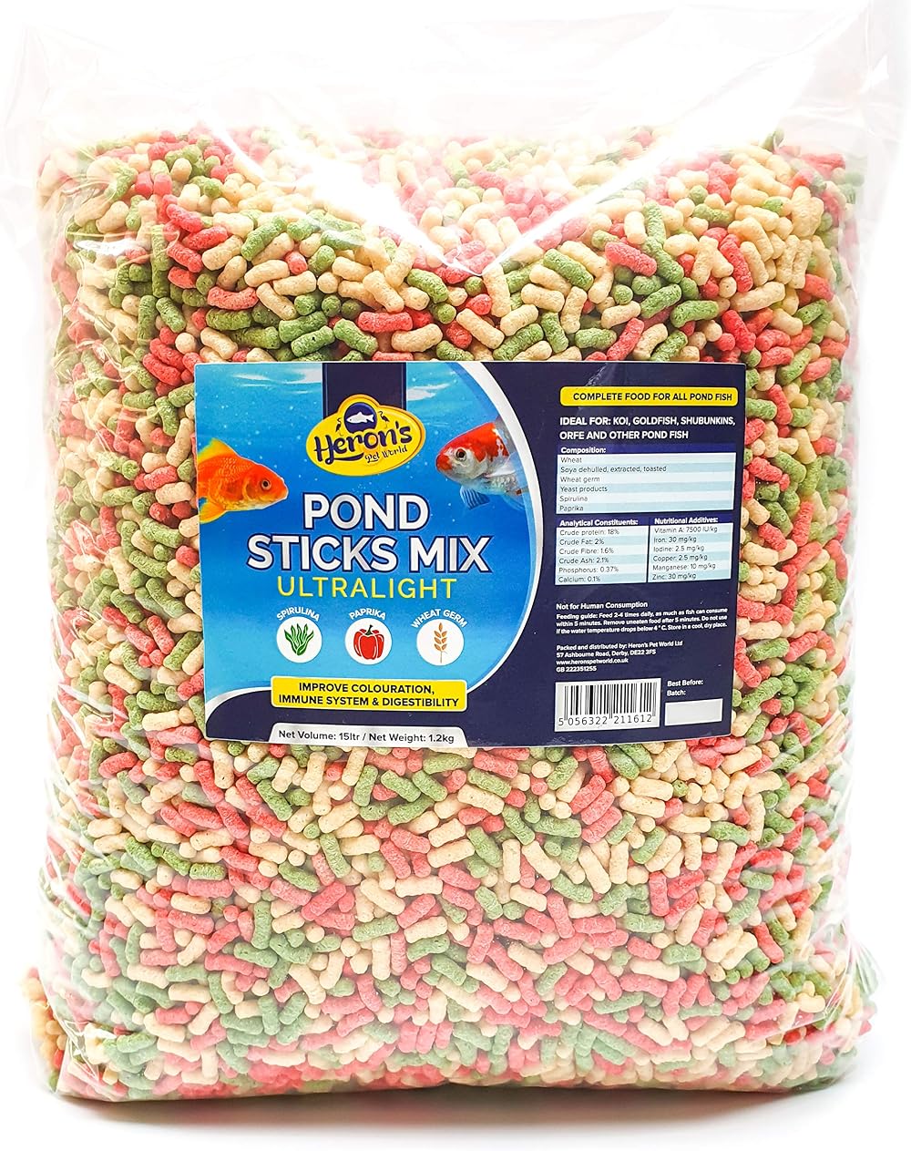 Herons Pond Sticks Ultralight 15L Koi & Goldfish Complete Pond Feed