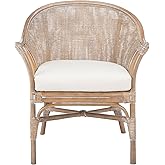 Safavieh Home Collection Dustin Grey Rattan Cushion Accent Chair, White Washed/White