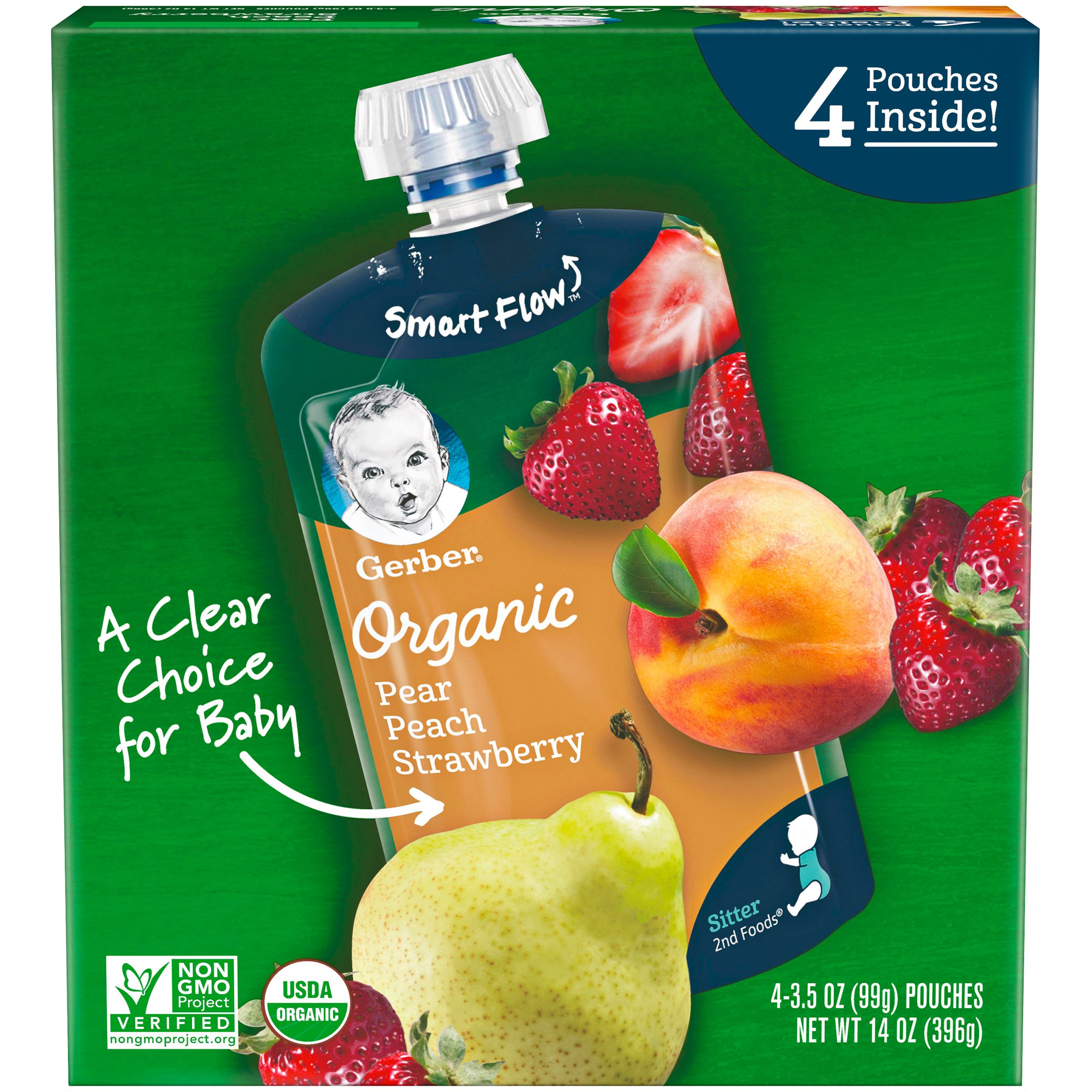 Gerber Purees Organic 2nd Foods Baby Food, Apple Blueberry Spinach, 14 Oz, 4 Ct