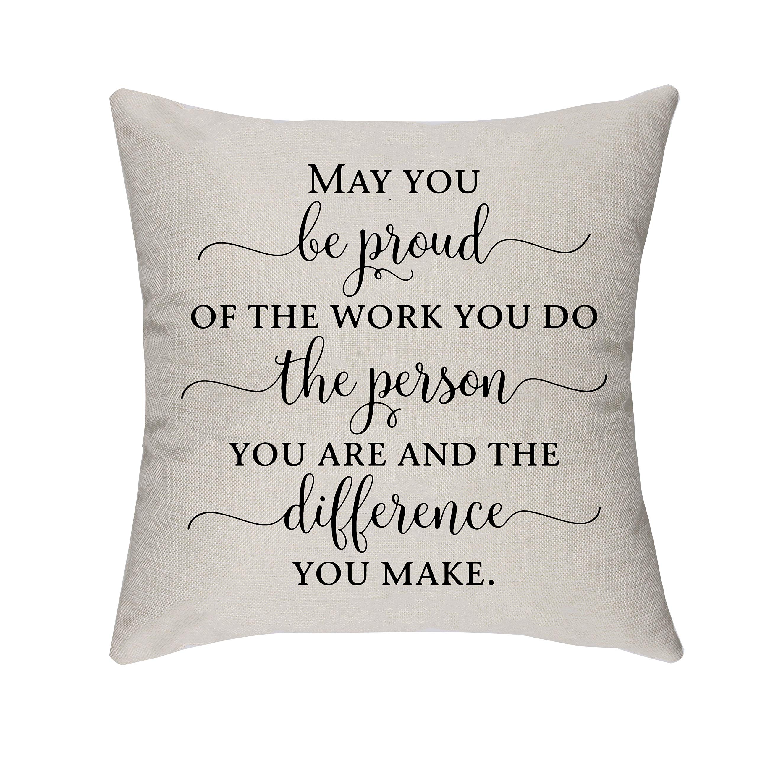 Morges " May You Be Proud of the Work You Do Pillow Covers, Leaving Gifts Appreciation Gifts for Colleagues, Family Office Room Decor, Family Cotton Linen Cushion Cover for Sofa Couch Bed 18" x 18"