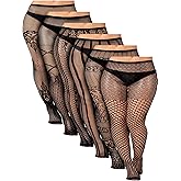 Skylety 6 Pairs Women Plus Size Fishnet Suspender Pantyhose Thigh High Stocking Garter Belt Lingerie Tights for Women S-XXXL