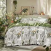 Bedsure Duvet Cover King Size - 100% Cotton Reversible Floral King Duvet Cover Set with Zipper Closure, 3 Pieces Soft & Breathable Green Bedding Set with 2 Pillow Shams 20"x36"