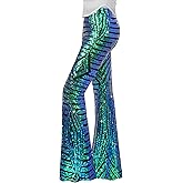 Nawgut Sequin Flare Pants Sparkly Glitter High Waisted Bell Bottom Trousers Disco Party Clubwear for Women