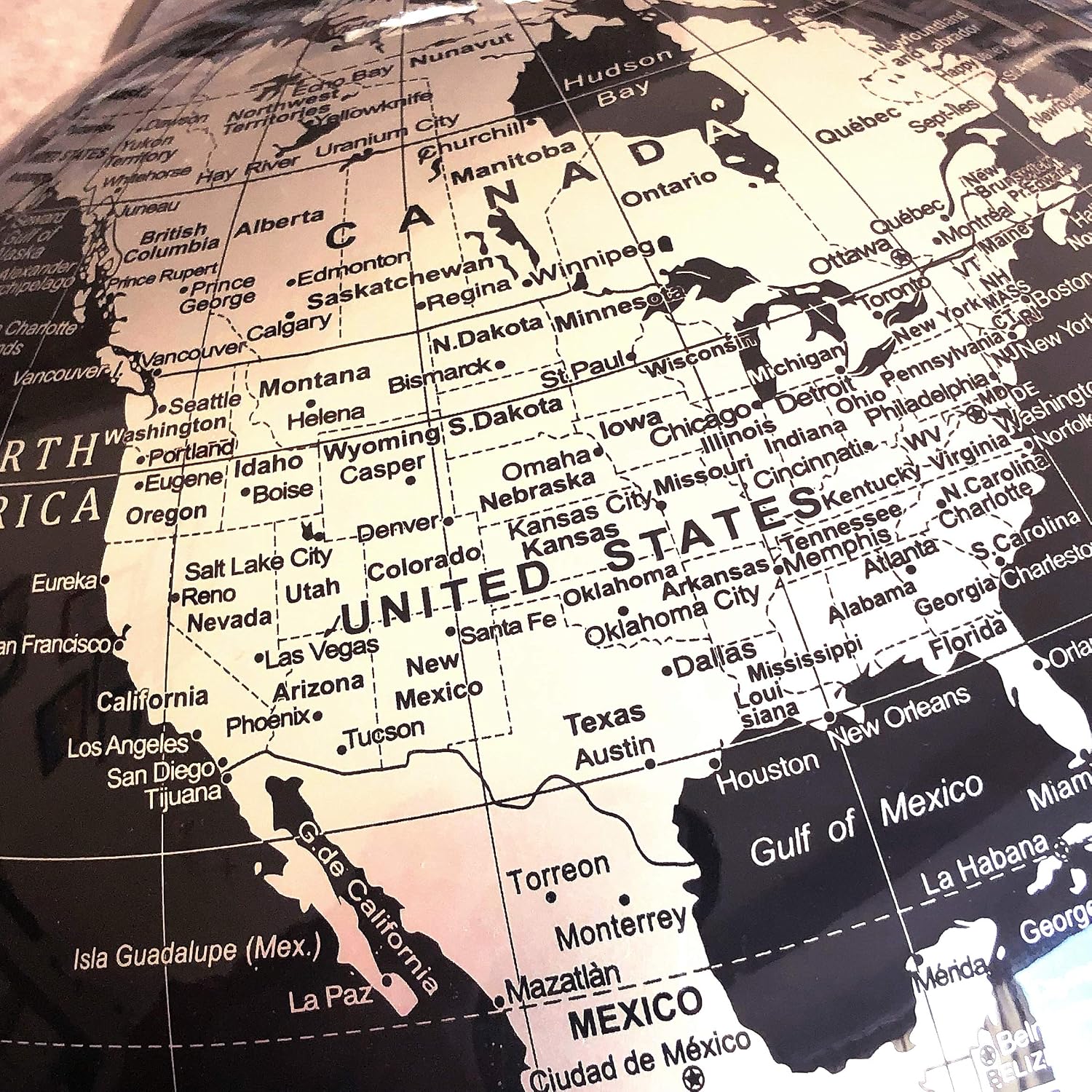 Exerz 30cm World Globe With a Metal Base, Metallic Black Earth Globe Geographic English Modern Map Desktop Decoration - Image 5