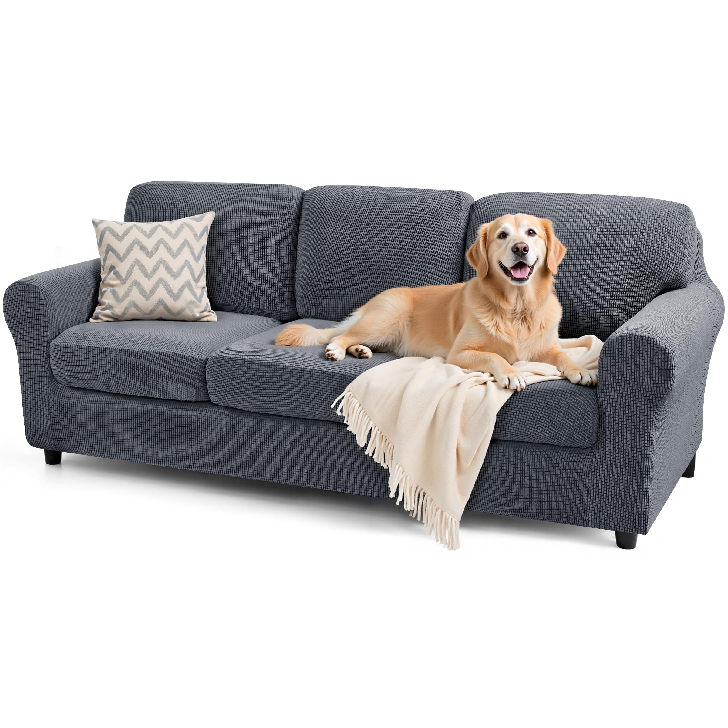 Photo 1 of *** 4 PCS *** SUBRTEX 7 Pieces Stretch Sofa Slipcover Sets Couch Cover Sets Backrest Cushion Covers Furniture Protector Collection Set for Oversize Sofa Loveseat Chair Slip Covers(Large, Gray)