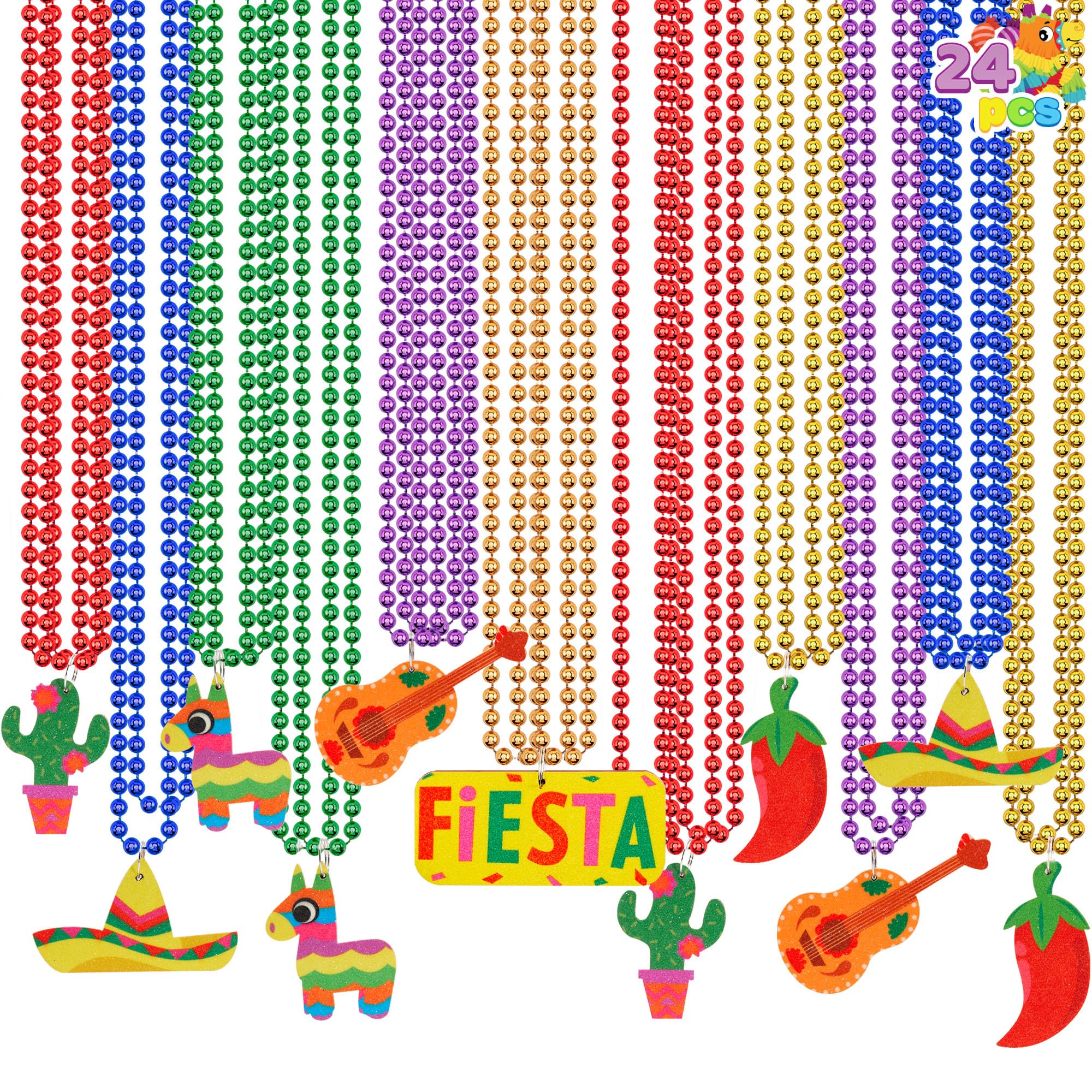 JOYIN 24 PCS Cinco de Mayo Necklaces Bead, Fiesta Beaded Necklace for Mexican Themed Bachelorette Party Favors, Taco Tuesday, Dia De Muertos Festivals, Photo Props Carnivals Event Decorations