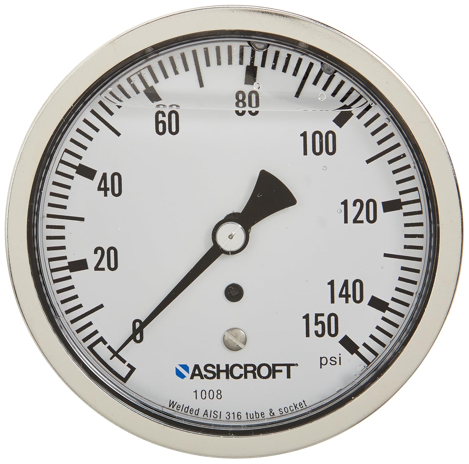 Ashcroft Type 1008 Stainless Steel Case Glycerin Filled Pressure Gauge, Stainless Steel Tube and