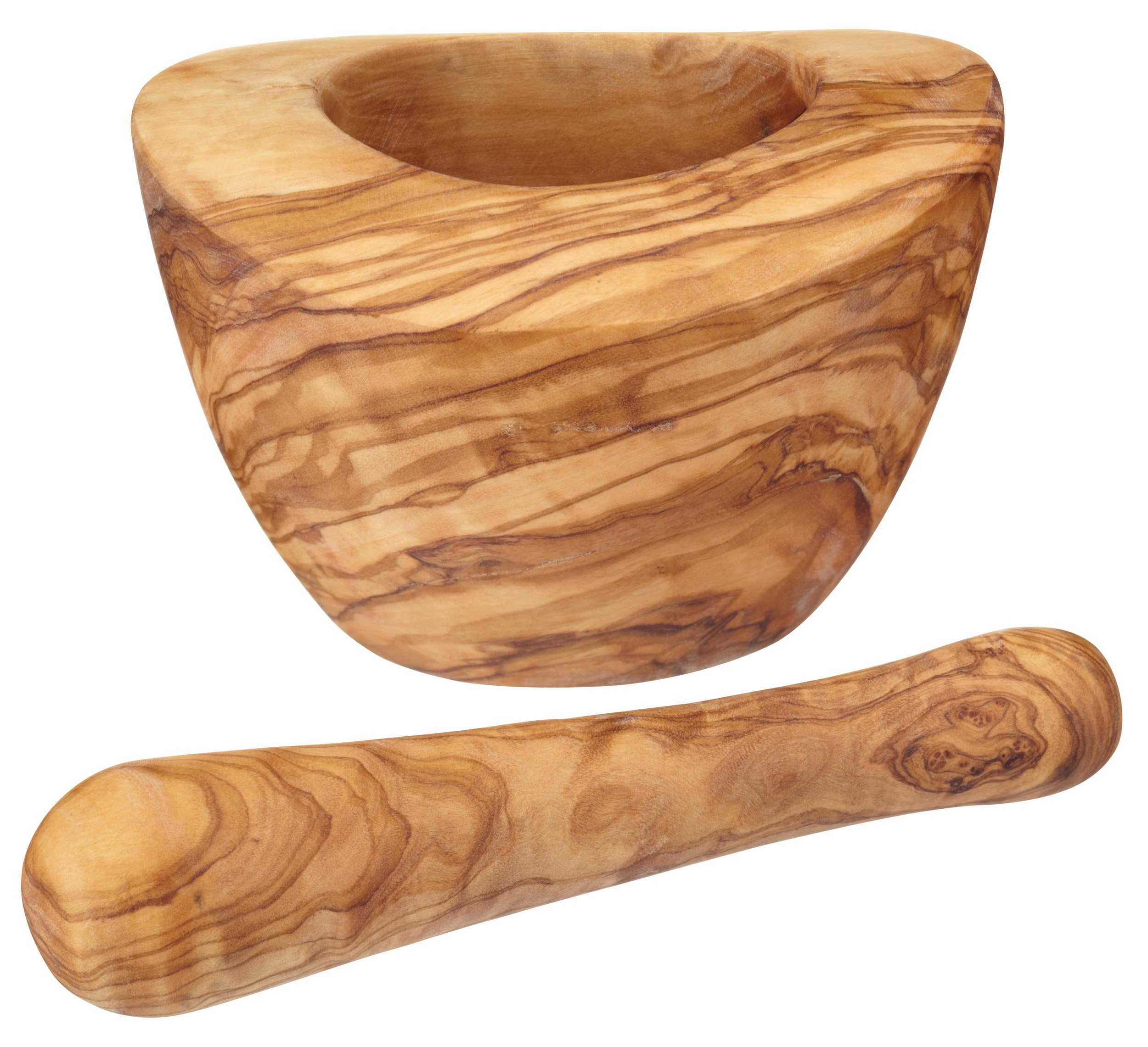 KitchenCraft World of Flavours Hand Carved Mortar and Pestle Set, Olive Wood, Brown