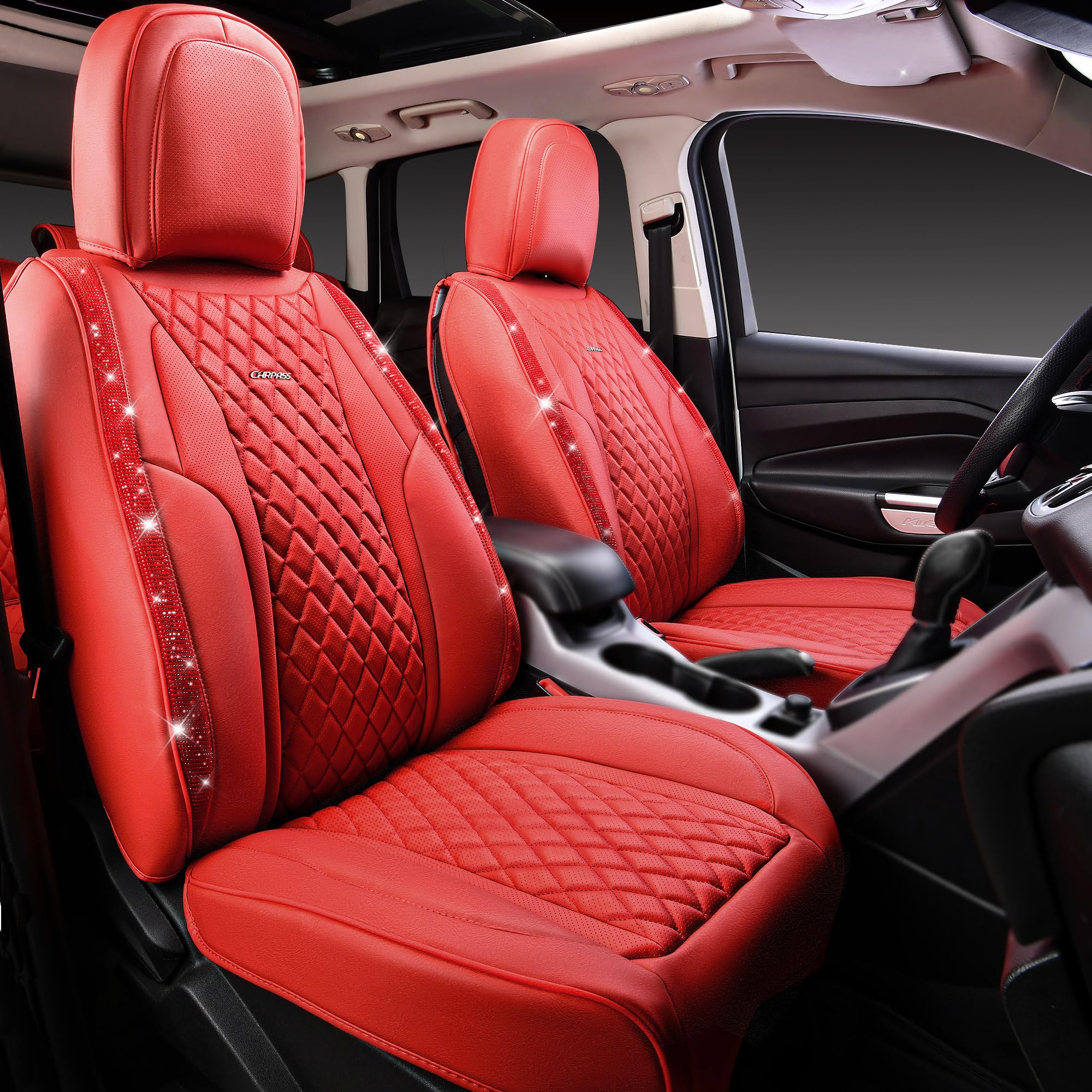 CAR PASS Nappa Red Leather Bling Diamond Seat