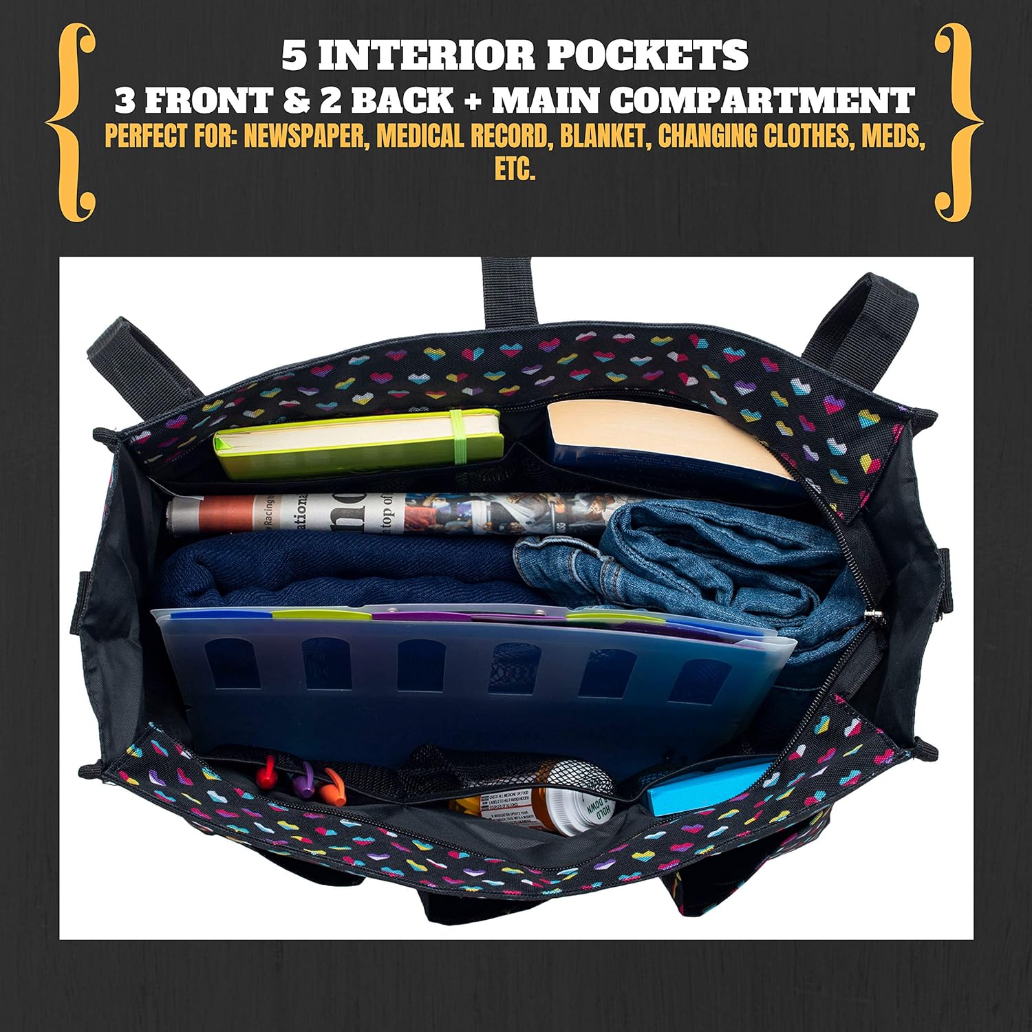 Wheelchair Bag for Back of Chair w/ 5 Exterior & 5 Interior Pockets - Perfect Carrier Bag for Newspaper, Medical Paperwork, Blanket & More for Most Electric, Manual or Power Wheelchairs (Paisley): Health & Personal Care