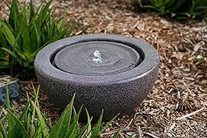 XBrand GE2010FTBK Round Sphere Water Fountain w/LED Light Indoor Outdoor Décor, 10 Inch Tall, Grey