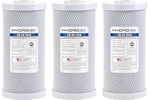 Hydronix HX-CB-45-1010/3 Whole House Commercial NSF Coconut Activated Carbon Block Water Filter, 4.5" x 10", 10 Micron 3 Pack, White