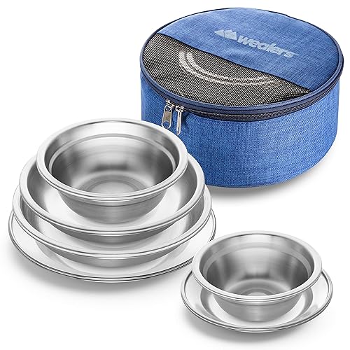 Wealers Stainless Steel Plates and Bowls Camping Set Small and