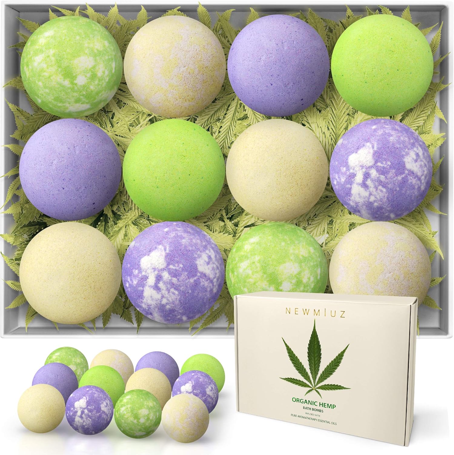 New Miuz Bath Bombs Gift Set Large Hemp Bubble Spa Fizzies with Shea Butter, Hemp and Essential Oils, Perfect for Recovery & Relaxation (Herbal, 12): Health & Personal Care