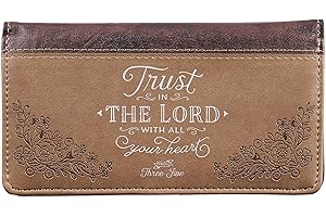Christian Art Gifts Checkbook Cover for Women & Men - Trust in The Lord - Christian Brown Wallet Faux Leather Bifold Checkbook Cover for Duplicate Checks ID Credit Cards & Pen Loop Holder -Provers 3:5