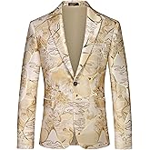 MOGU Men's Floral Tuxedo Blazer Slim Fit Jacquard Suit Jacket – Stylish Prom Party Sport Coat for Wedding Prom Casual Events