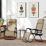 Yaheetech Zero Gravity Chairs Outdoor Set of 2 Beige with Pillows Cup Holder view 2