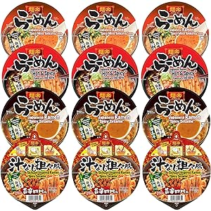 Menraku Authentic Japanese Ramen Noodle Bowls Spicy Series, Spicy and Hot, Spicy Miso Tonkotsu, Spicy Sesame, Sichuan Inspired Spicy Sesame (Pack of 12)