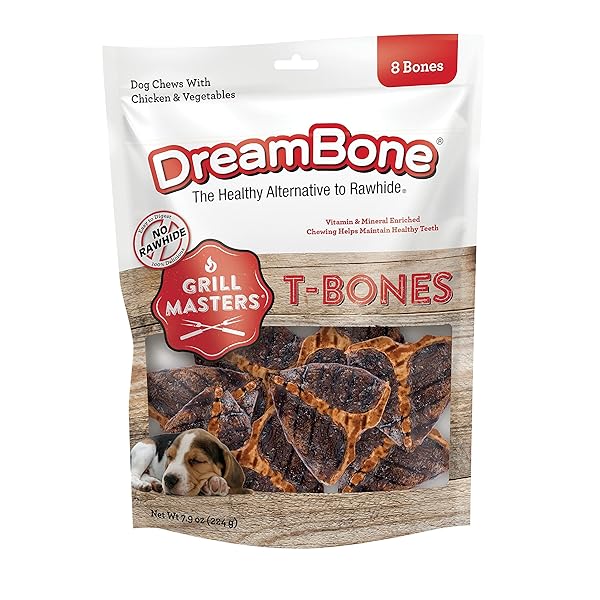 DREAMBONE GRILL MASTERS T-BONES 8 COUNT, SMALL, RAWHIDE-FREE CHEWS FOR DOGS