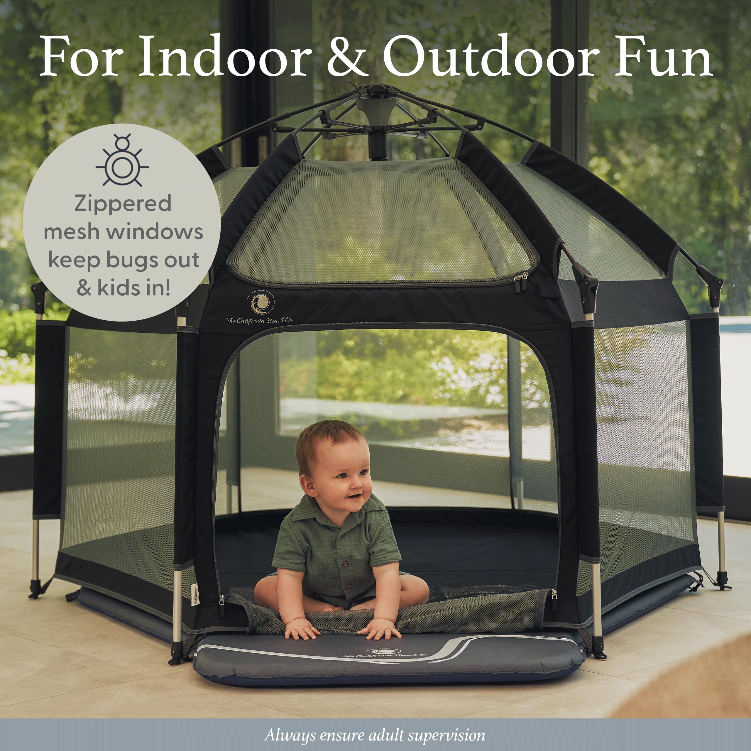 POP 'N GO PLAYPEN - Indoor & Outdoor Baby Playpen for Babies and Toddlers - Baby Beach Tent, Foldable, Portable W/Canopy, Travel Bag, & Mosquito Net - Pop Up Pack and Play Tent (Black)