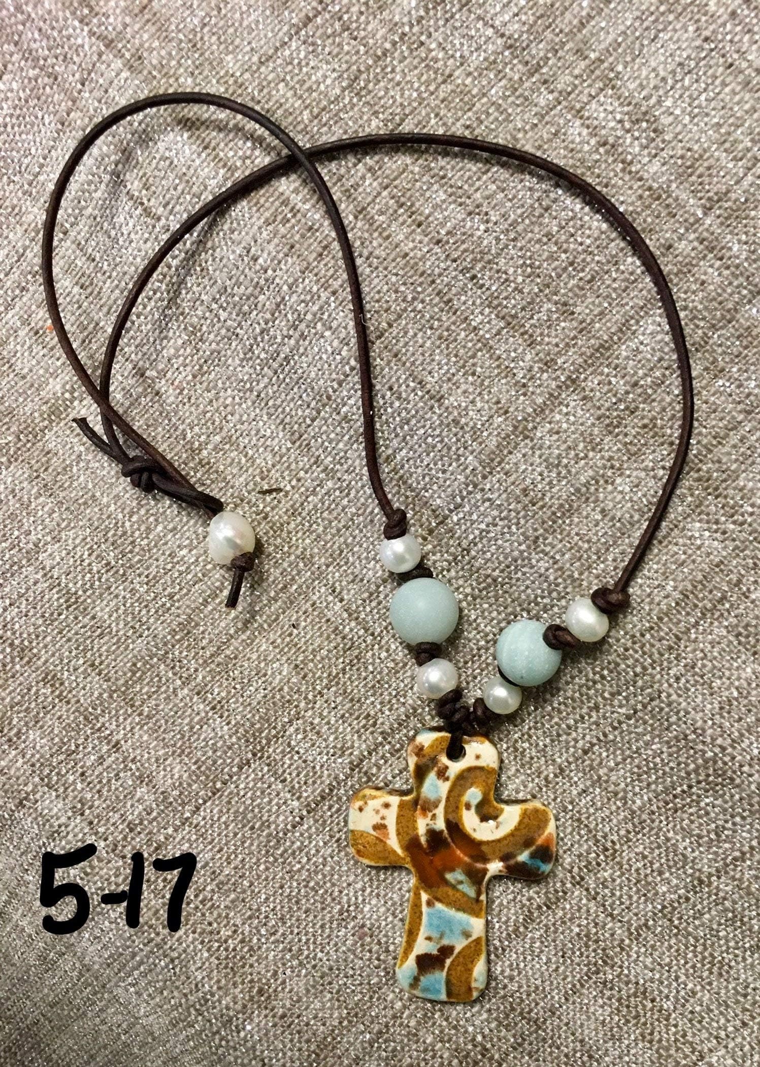 Handcrafted Pottery Cross Necklace