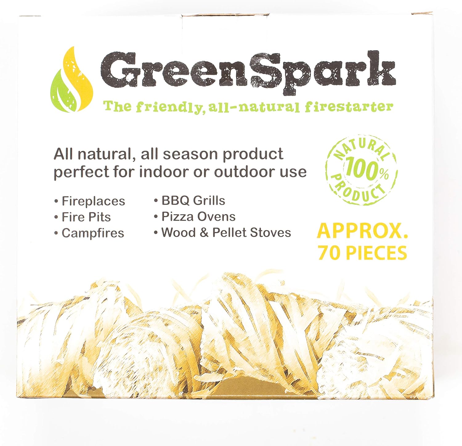 GreenSpark – Friendly Fire Starter Bundles, 70 Count, 100% All-Natural, 8-10 Min. Burn, Fireplace, Campfire, Fire Pit, BBQ Grill, Wood & Pellet Stove, Indoor/Outdoor, All-Weather, Super Fast Lighting: Home & Kitchen