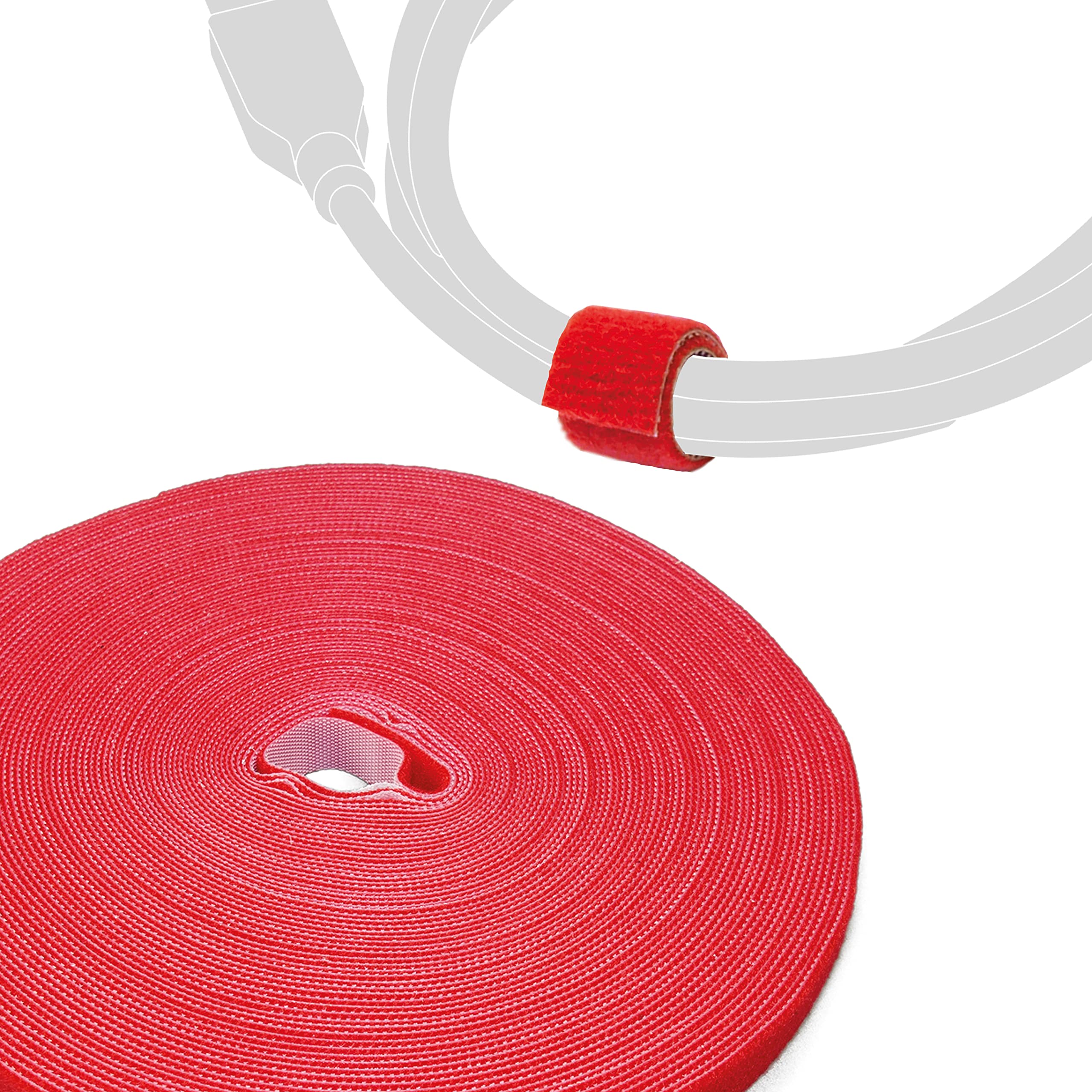 LABEL THE CABLE Roll of Double-Sided Hook and Loop Tape - Cable Ties Roll for Perfect Cable Management - Velour Quality - LTC ROLL Strap - 25 m x 16 mm - Red - PRO 1260