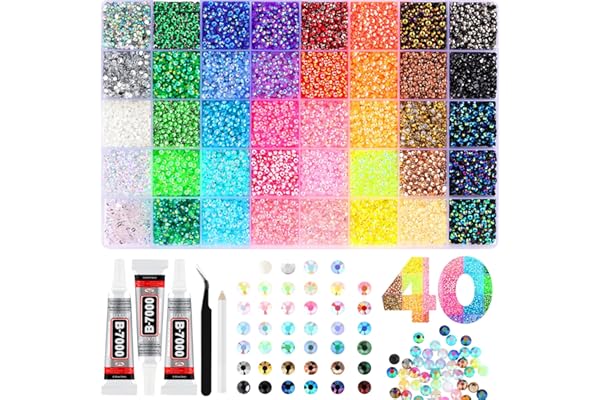 Zefy 40 Colors Resin Jelly Rhinestones for Bedazzling, 3mm 40000 Pcs Flatback Gems for Crafting, Bedazzling Kit with 3Pcs B70