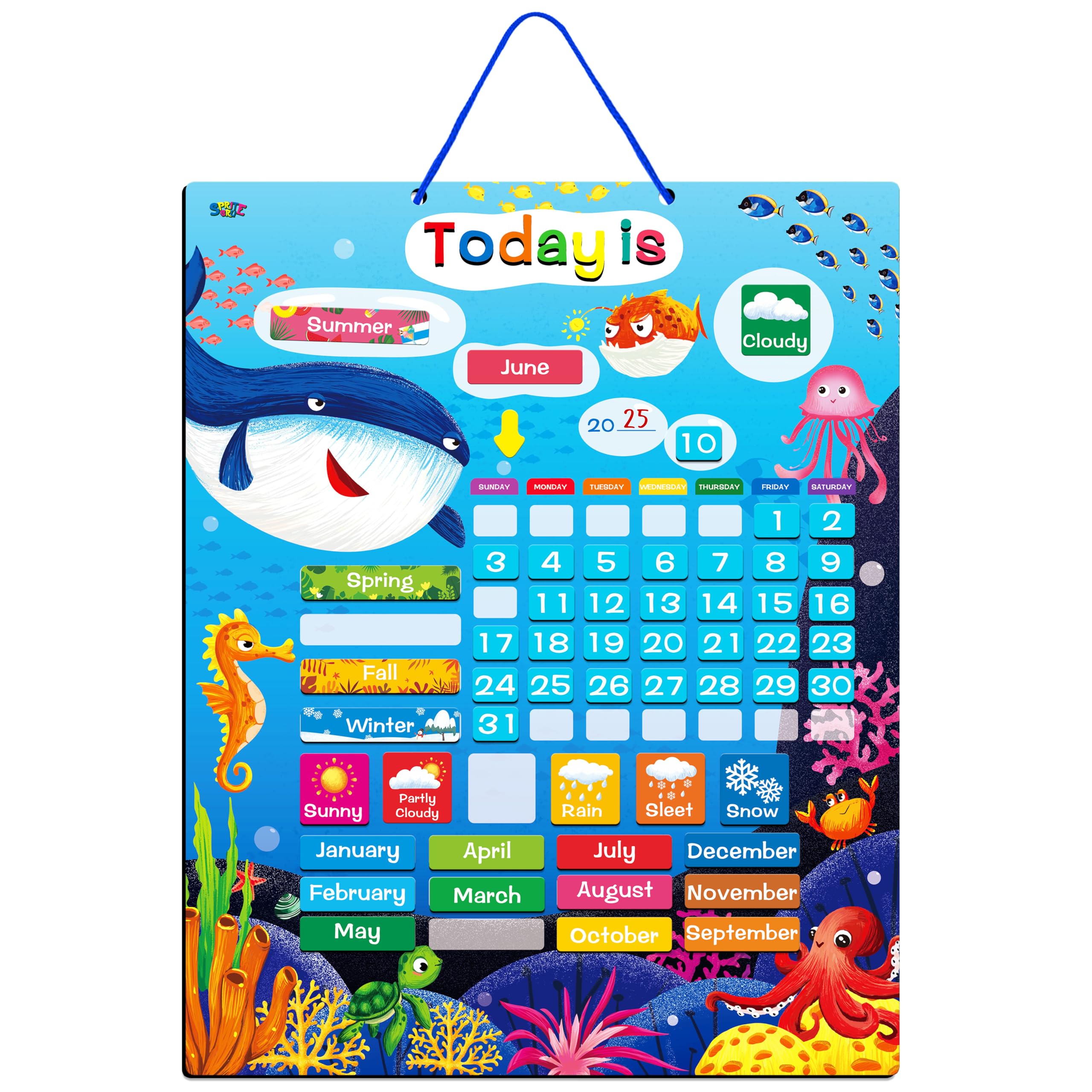 Magnetic Learning Calendar Portable Educational Learning Tool for Preschool or Toddler Age (The Ocean Version)