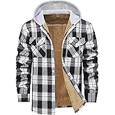 Sovneazy Flannel Jackets for Men Hooded Plaid Fleece-Lined Winter Shirt Jacket Windproof Thick Warm Coat,S-XXL