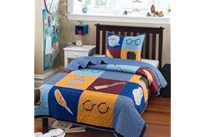 Soul & Lane Touch of Magic 2-Piece Quilt Set - Twin Size with 1 Sham, Lightweight Quilted Bedspread for All Seasons, Magical Theme Bedding for Kids
