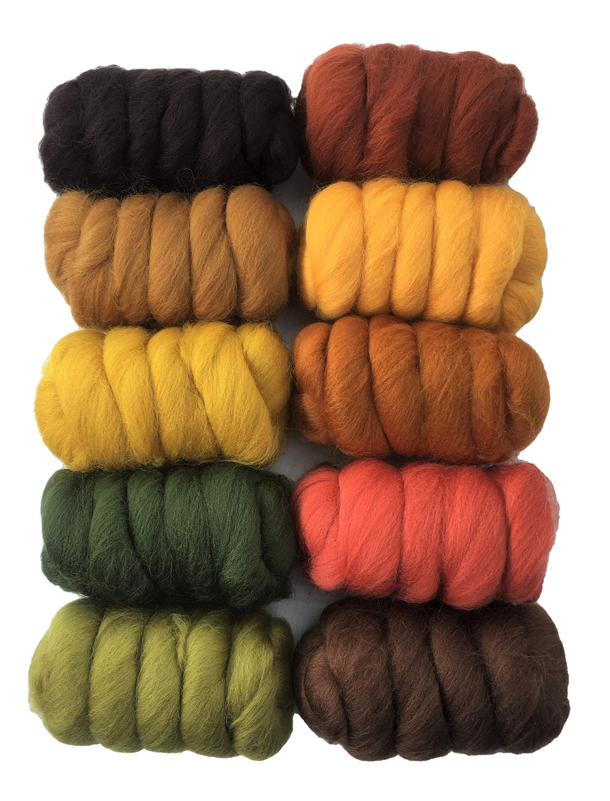 Molten Designs - 250gm Pack of 10 Merino Wool Tops for Needle & Wet Felting and Spindle Spinning