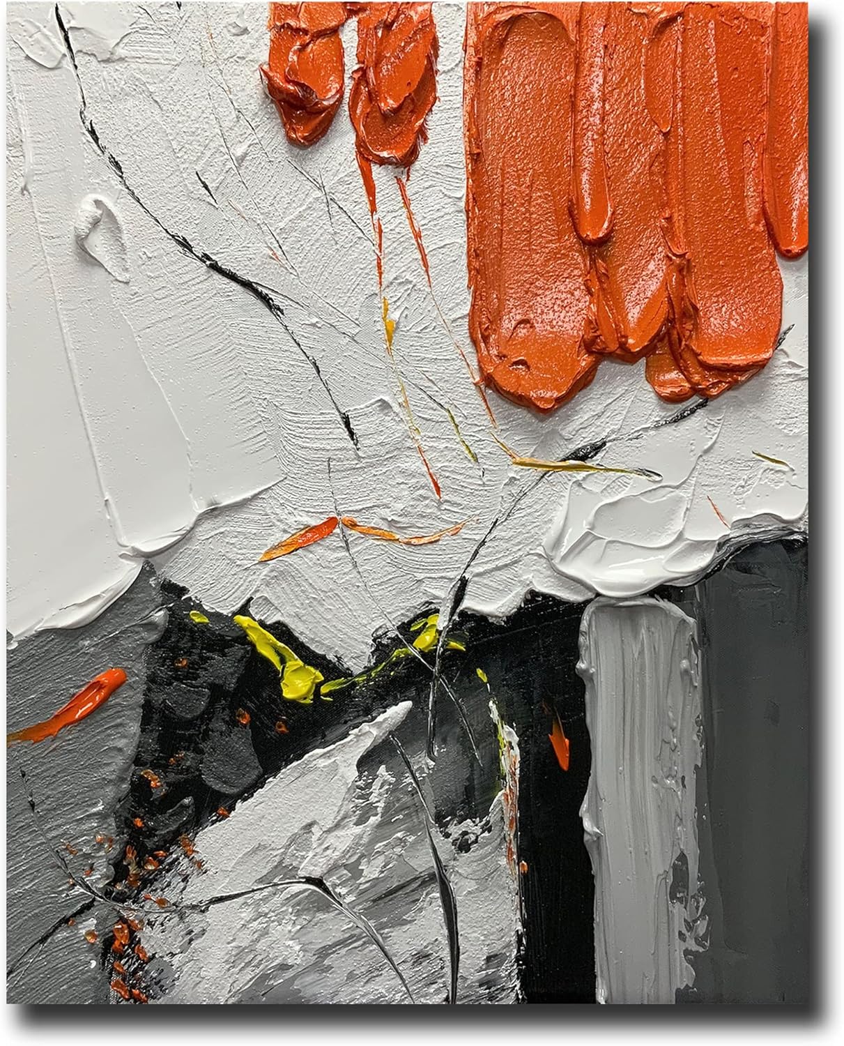 Paintings - AZAVY Art,16x20Inch Textured Hand Painted Canvas Wrapped Oil Painting Wall Art Black White Orange Abstract Canvas Painting Modern Artwork Oil Hand Painting Home Interior Decor