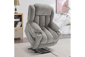 Trustyue Power Lift Chair with Full-Body Massage and Heat, Electric Recliner Chairs for Adults, Remote Control,Standing Assistance,USB Ports,Stainless Steel Cup Holders (Light Grey, Chenille)