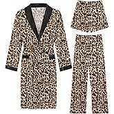 SWOMOG Men's 3 Pcs Robe Silk Satin Kimono Bathrobe with Shorts&Pants Set Lightweight Soft Sleepwear