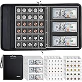 Collection Album for Collectors with Lock, 400 Pockets Fireproof Coin Holder Book & 36 Paper Currency Binder Sleeves, Coin St