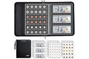 HONTOM Coin Collection Album for Collectors with Lock, 400 Pockets Fireproof Coin Holder Book & 36 Paper Currency Binder Sleeves, Coin Storage Collecting Organizer for Pennies,Bill,Tokens,Badges